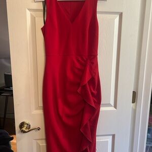 RACHEL Rachel Roy Red Midi Dress with Ruffle Detail